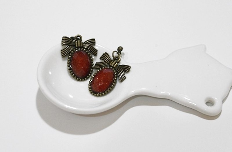 -Imitation Gemstone patch x vintage Bronze-Earrings-Pin earrings-Limited*1- - ต่างหู - โลหะ สีแดง