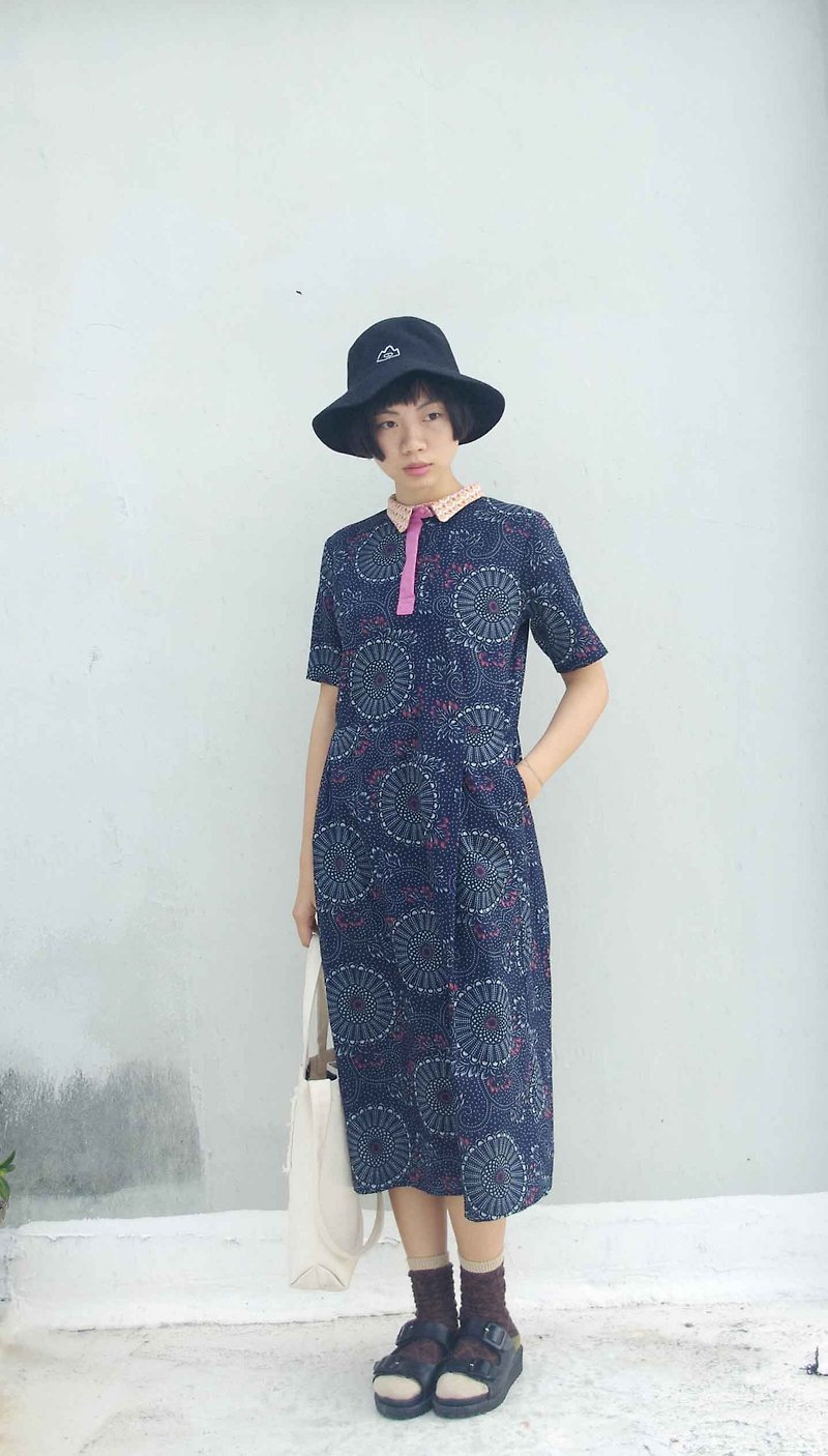 4.5studio- independent hand-made by FU- splendid fireworks shirt printing Japanese-style dress - One Piece Dresses - Other Materials Blue