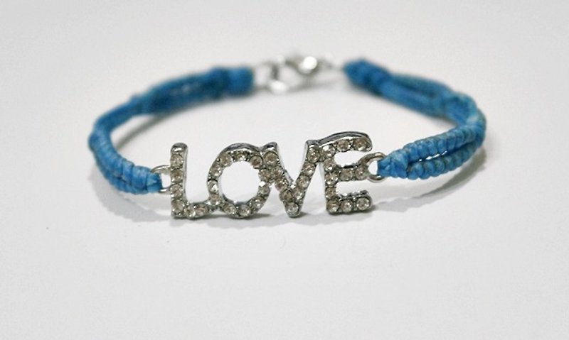 泰國蠟線x合金配件_LOVE字牌 - Bracelets - Other Metals Blue
