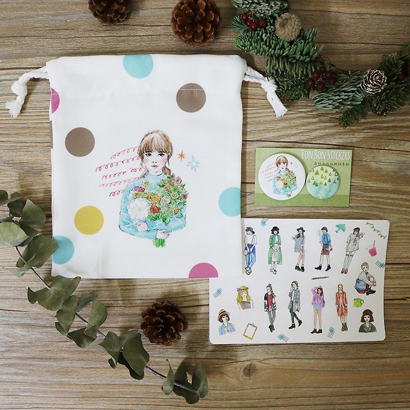Exchanging gifts (all white section) let me accompany you to New Year's Eve Warm Heart Group (forest girl Pouch + sticker + badge) Limited combination - Toiletry Bags & Pouches - Other Materials 
