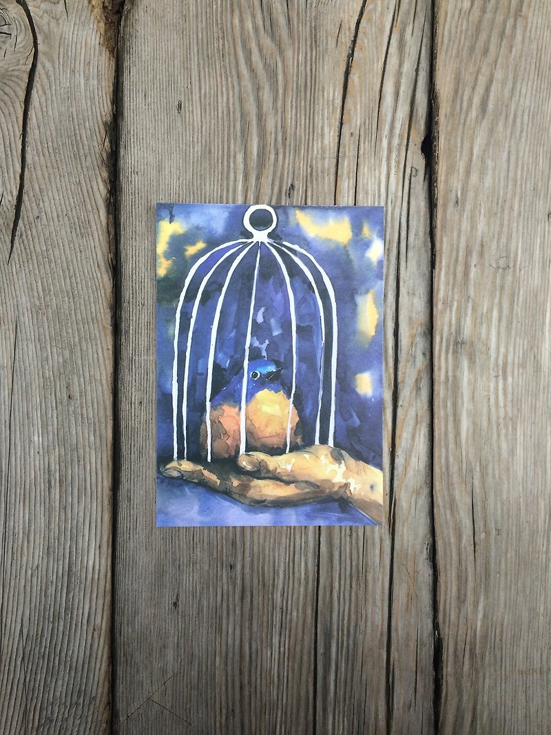 Postcards animal caged bird - การ์ด/โปสการ์ด - กระดาษ สีน้ำเงิน