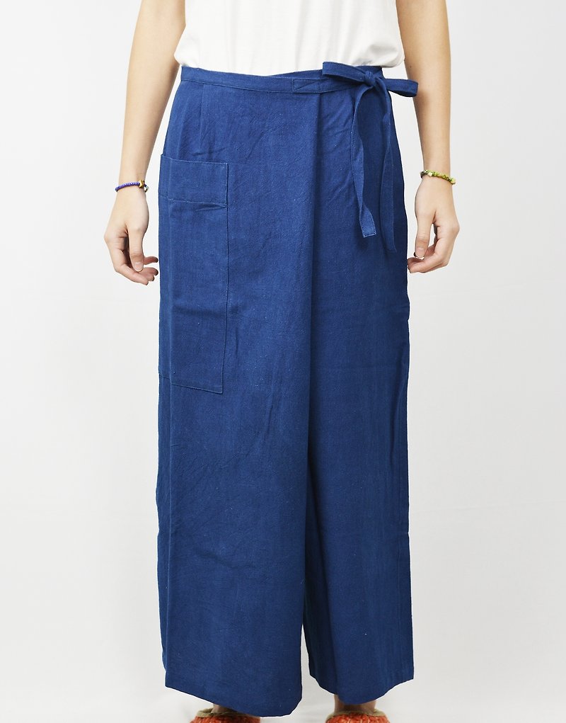 Bandwidth tied vegetable dyes phthalocyanine blue pants _ big _ fair trade - กางเกงขายาว - ผ้าฝ้าย/ผ้าลินิน สีน้ำเงิน