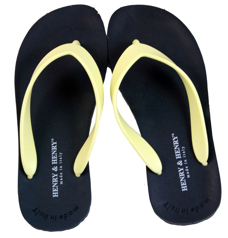 [SUSS] Italy imports HENRY & HENRY GQ magazine recommended flip-flops / sandals / beach shoes / sandals (dark blue bottom milk yellow edge) - Spot - รองเท้าลำลองผู้ชาย - พลาสติก สีดำ