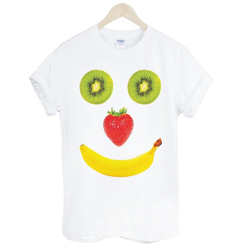Fruit Smile短袖T恤-白色 微笑水果 香蕉 奇異果 草莓 食物 設計 - 男 T 恤 - 紙 白色