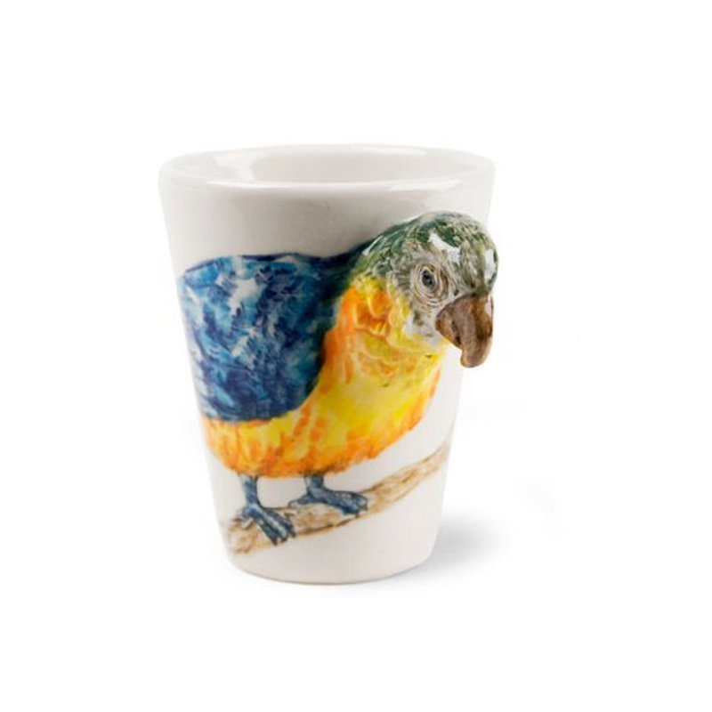 [May] lettering animal mugs Blue Witch British perspective lettering painted ceramic mug cup parrot - Mugs - Other Materials Yellow