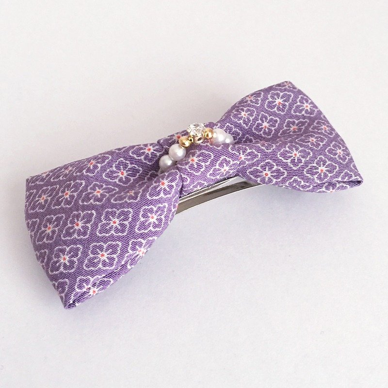 Ribbon Barrette with Japanese traditional pattern, Kimono - Hair Accessories - Other Materials Purple