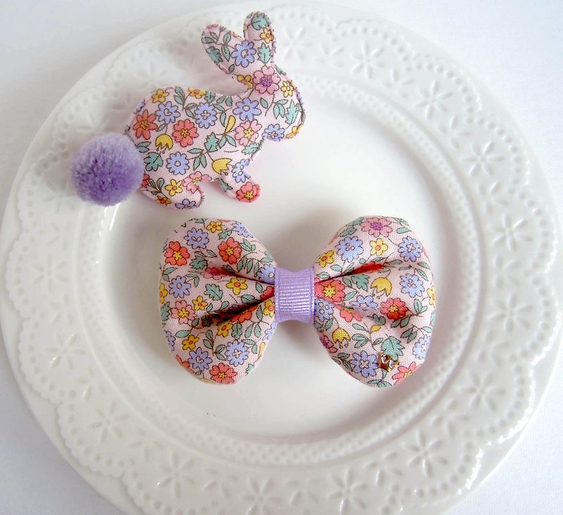Purple Floral series bunny bow hairpin - Bibs - Other Materials Purple