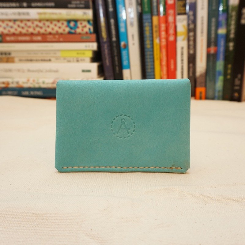 Hello Hello business card holder - leather vegetable tanned leather - Sky Blue - ที่ตั้งบัตร - หนังแท้ สีน้ำเงิน