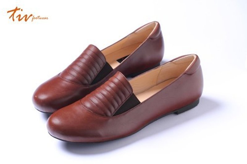 Coffee retro deep-mouth shoes - Mary Jane Shoes & Ballet Shoes - Genuine Leather Brown