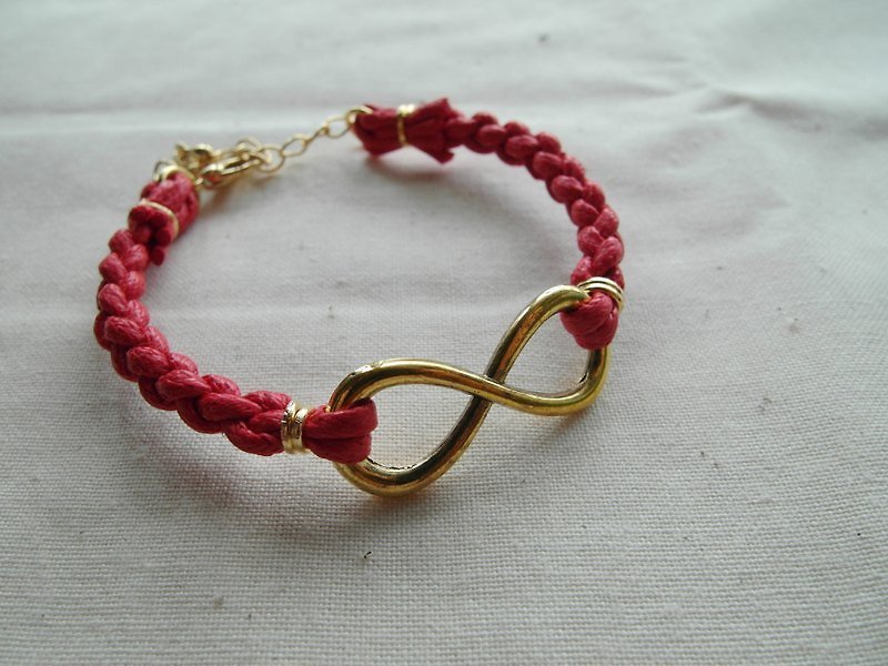 ~ M + Bear ~ Love Unlimited Love Unlimited, 8 wax rope braided bracelet (gold red) - สร้อยข้อมือ - โลหะ สีแดง