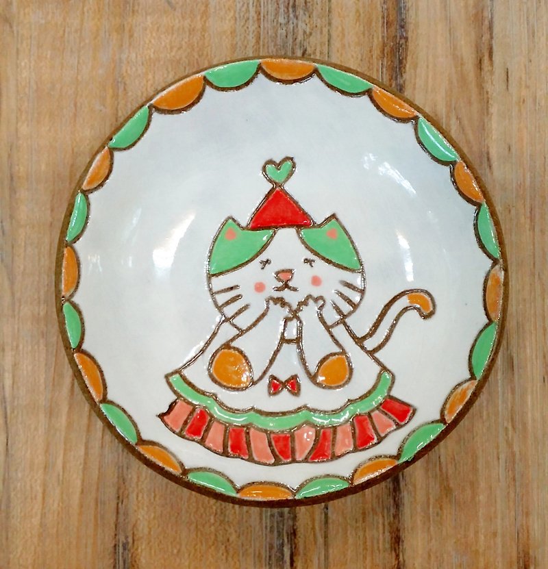 【造型盤】貓咪小王子─小紅帽貓 - 小碟/醬油碟 - 陶 