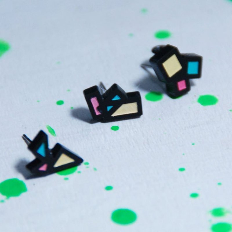 幾何造型/三角/四方形/長方形/抗過敏鋼針/可改夾式 - Earrings & Clip-ons - Plastic Multicolor