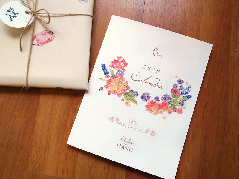 {Atelier Hanu} 2014 Foods, Herbs & Life.手繪年曆 - カレンダー - 紙 ピンク