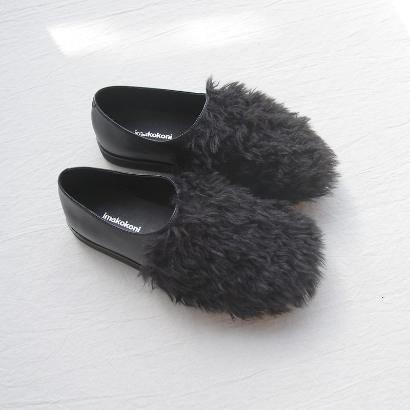 Fur sheepskin shoes flats - imakokoni - Women's Casual Shoes - Genuine Leather Black