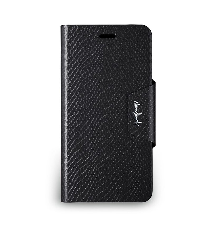 iPhone 6 Plus -The Python Series - snakeskin embossed side flip stand protective cover - carbon black - Other - Genuine Leather Black