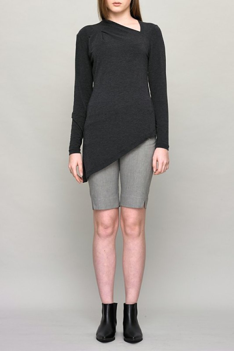 Asymmetrical Jersey - เสื้อยืดผู้หญิง - วัสดุอื่นๆ สีเทา