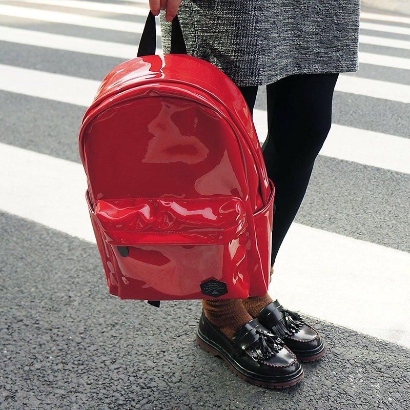 U-PICK original product life mirror PU shoulder bag student backpack travel bag (2) - Backpacks - Genuine Leather Red