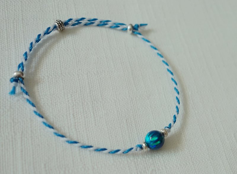 Stone ~ m + Bear ~ outer space from Kyoto, Japan wax line silk silver thin bracelet series - สร้อยข้อมือ - โลหะ สีน้ำเงิน