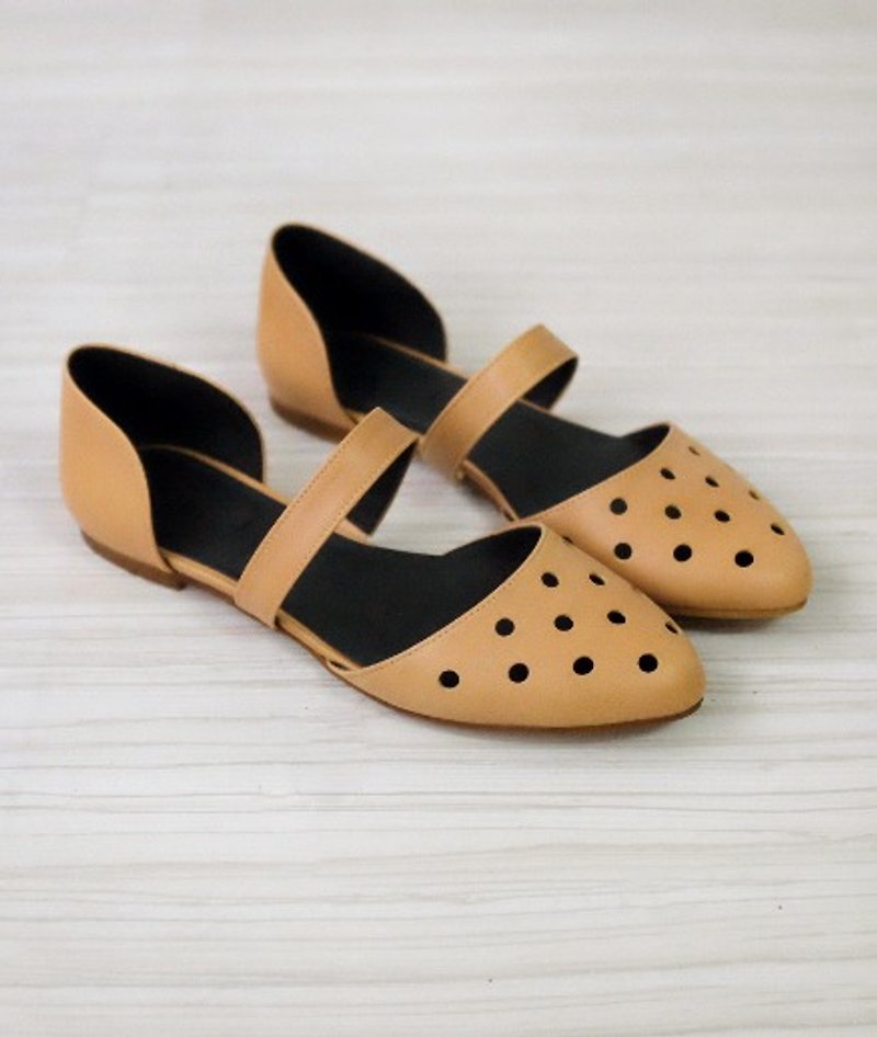 [Wishful Party] Elasticated Belted Flat Sandals_Coffus (Only No. 24) - รองเท้าอ็อกฟอร์ดผู้หญิง - หนังแท้ สีทอง