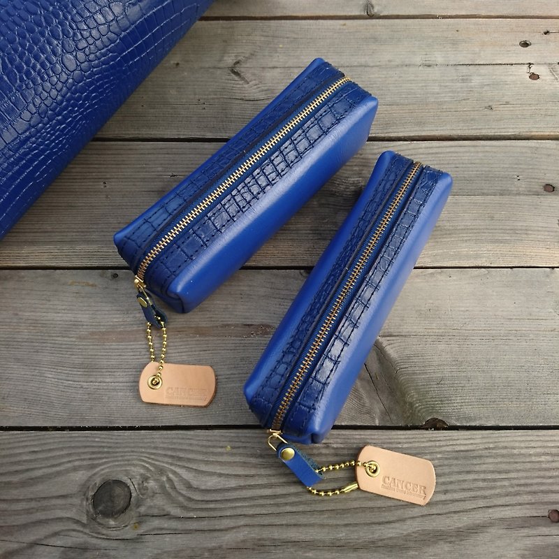 <隆鞄工坊>Pen Bag/Pencil Box/Storage Bag (Sapphire Blue) - Pencil Cases - Genuine Leather Blue
