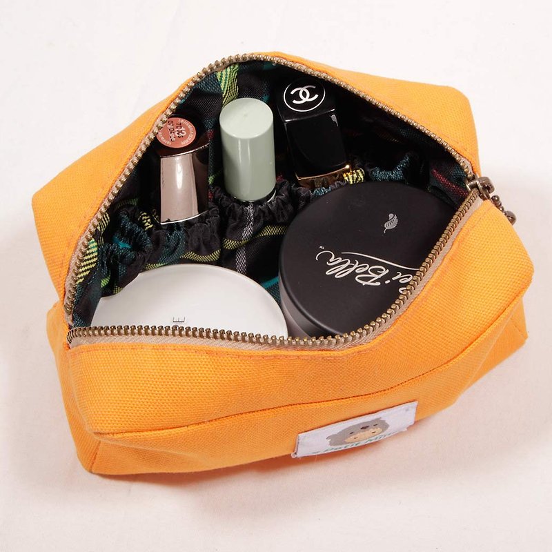 Mino Handmade Beauty Bag With Inner Bag Pocket Small Rectangular - กระเป๋าเครื่องสำอาง - ผ้าฝ้าย/ผ้าลินิน สีส้ม
