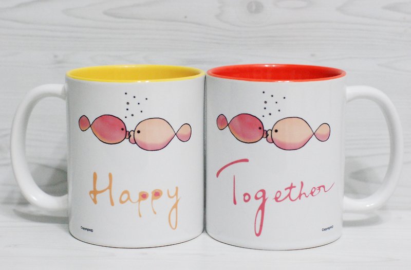 Mug-Happy Together (customized) - แก้วมัค/แก้วกาแฟ - เครื่องลายคราม สีแดง