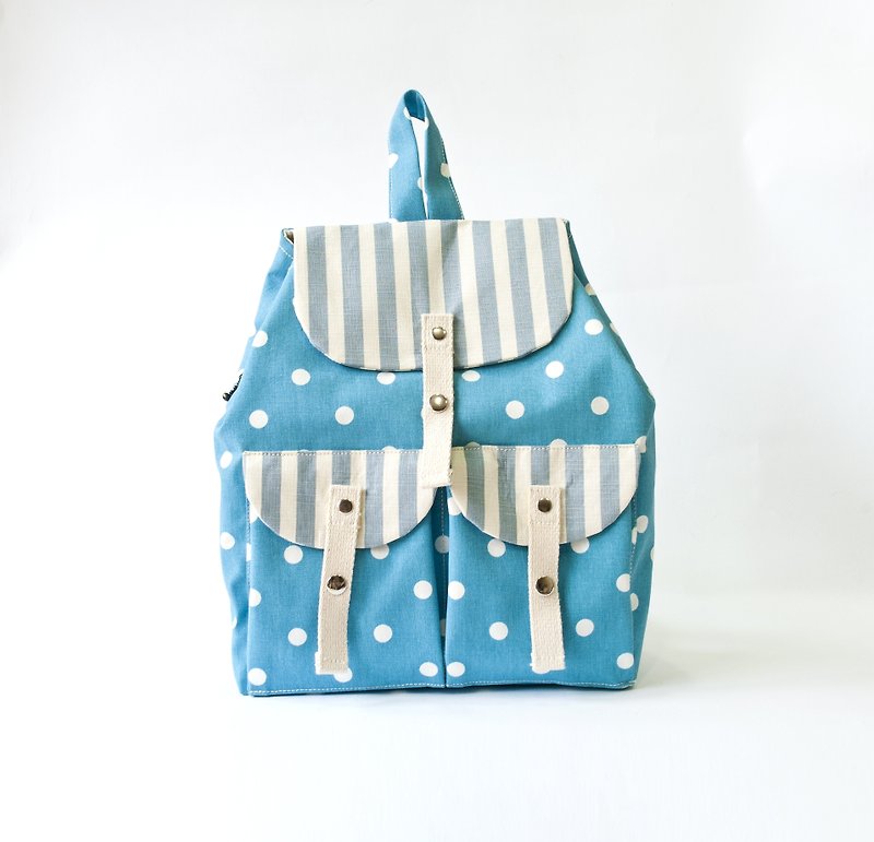 Light Summer small backpack - Sky Blue - กระเป๋าเป้สะพายหลัง - ผ้าฝ้าย/ผ้าลินิน สีน้ำเงิน