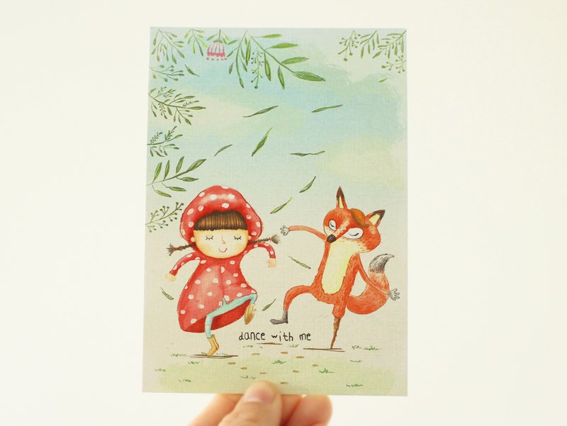 Lena dance with fox postcard - Animal postcard - การ์ด/โปสการ์ด - กระดาษ สีแดง