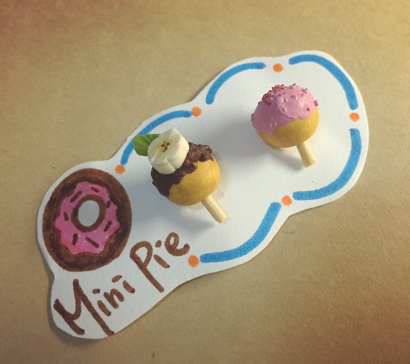 Donut lollipop earring set (two sets) (can be changed to Clip-On) - Earrings & Clip-ons - Clay Multicolor