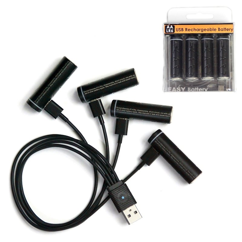 【CARD】新加坡最新科技 B011 AA(3號) USB 環保電池 4入(黑色) - 其他 - 塑膠 黑色
