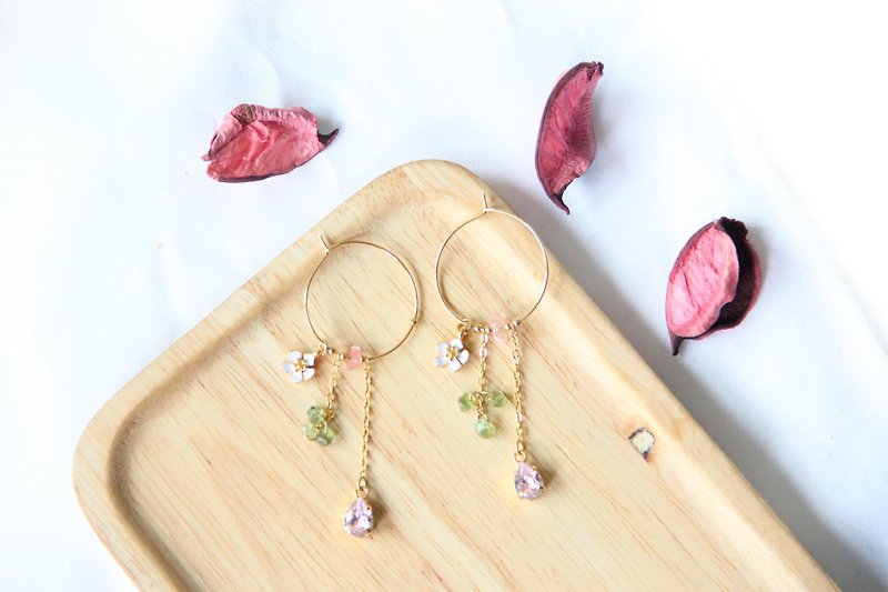 Blooming / 忘れな草-Earrings - Earrings & Clip-ons - Other Metals Pink