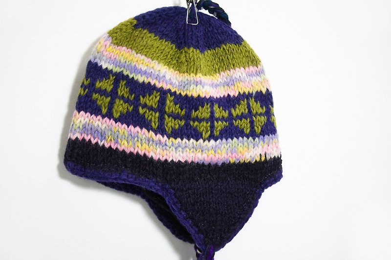手工針織純羊毛/手工毛帽/針織毛帽/飛行毛帽-漸層雪花民族風 - 帽子 - 其他材質 多色