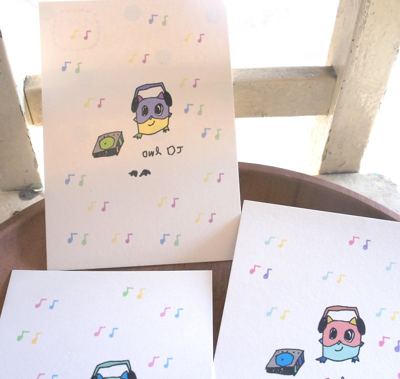 Owl DJ / Masked Man dj postcard four colors - การ์ด/โปสการ์ด - กระดาษ 