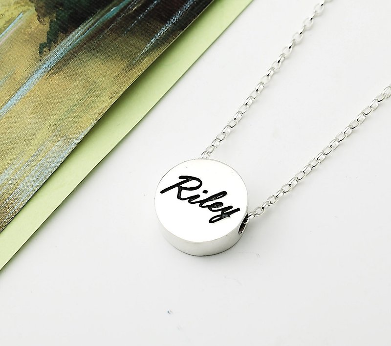 Customized Cute Plate-Great Circle English Text 925 Sterling Silver Necklace-ART64 - Necklaces - Sterling Silver Gray