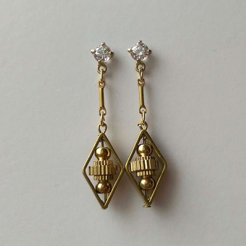 Dangle diamond earrings zircon brass - ต่างหู - เครื่องเพชรพลอย 