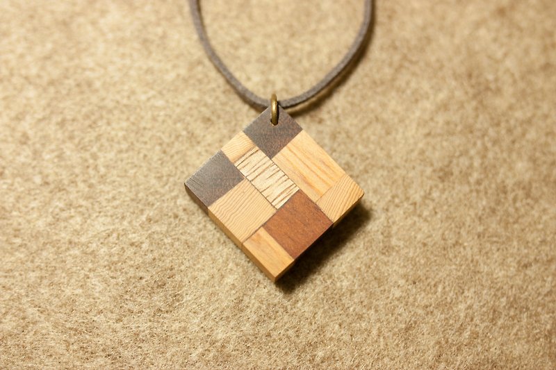 木頭 項鍊 咖啡色 - 木石－拼接小方塊
