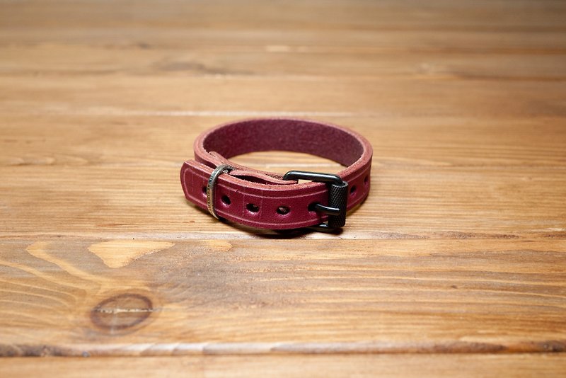 Dreamstation皮革鞄研所，美國銀幣植鞣革手環Silver leather bracelet，嘻皮，哈雷，重機 - 手鍊/手鐲 - 真皮 紅色
