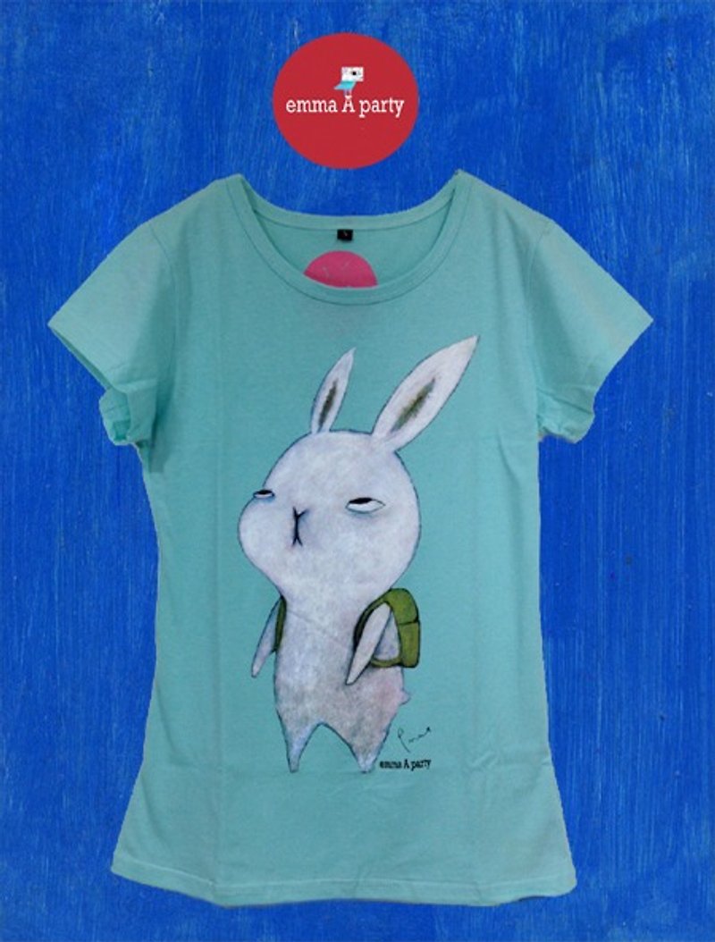 emmaAparty illustration rabbit T :: not want to work - เสื้อฮู้ด - ผ้าฝ้าย/ผ้าลินิน สีเขียว