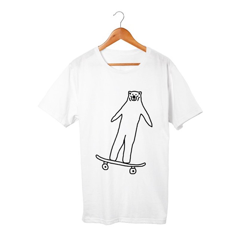 Skate Bear #3 T-shirt - เสื้อฮู้ด - ผ้าฝ้าย/ผ้าลินิน ขาว