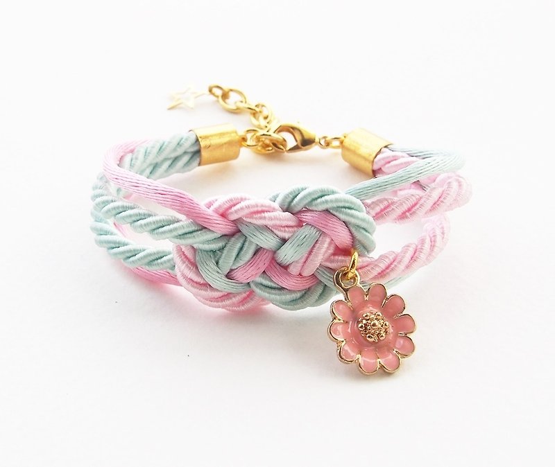 Flower girl - flower bracelet - floral bracelet - floral jewelry - pastel jewelry - peach - mint - pink - sweet bracelet - nautical bracelet. - 手鍊/手環 - 其他材質 粉紅色
