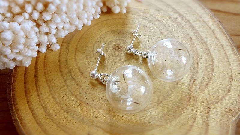 Sterling silver earrings [dandelion] -XIAO ◆ Favorite Season Series special Valentine's Day gift glass handmade dried flowers - ต่างหู - แก้ว 