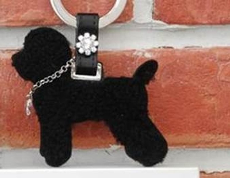 【CHIC DOG】經典帶毛皮革掛飾-綿羊毛(時尚黑) - 吊飾 - 真皮 黑色