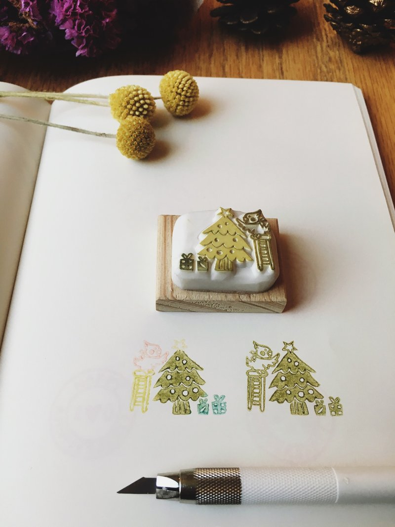 Deerday手刻章 Xmas聖誕節要到了 - 印章/印台 - 橡膠 綠色