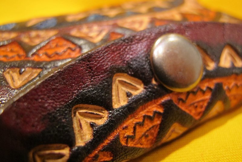 Genuine leather hand infection color small coin purse-leather brand totem-sun flower - Coin Purses - Other Materials Brown
