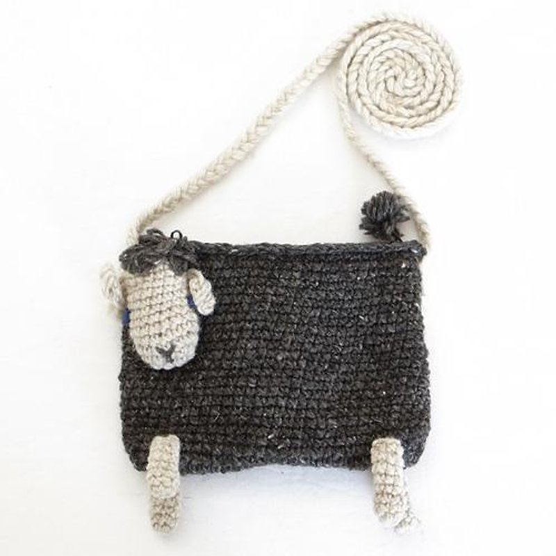 地球樹fair trade&Eco-「羊毛小物系列」- 2015吉祥小物-手編羊毛小羊斜背包(墨黑色) - 側背包/斜背包 - 其他材質 