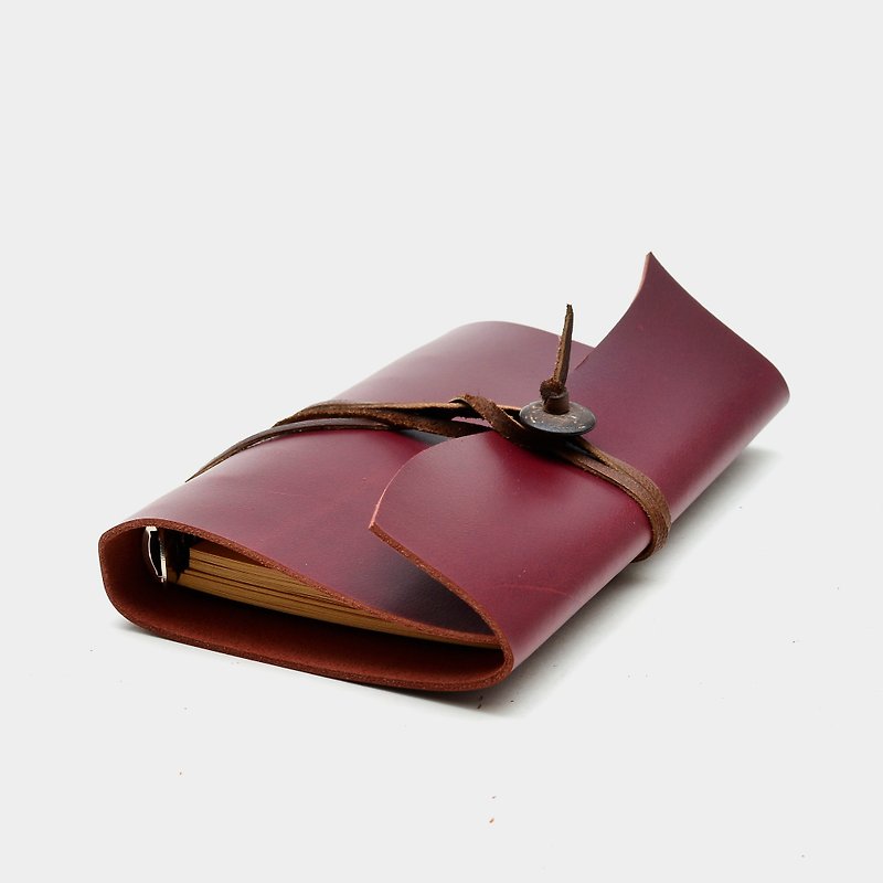 [Ancestral Genealogy of Bacchus Family] Cowhide six-hole loose-leaf notebook 5-inch leather binder diary notebook notepad graduation gift custom lettering as a gift - สมุดบันทึก/สมุดปฏิทิน - หนังแท้ สีแดง
