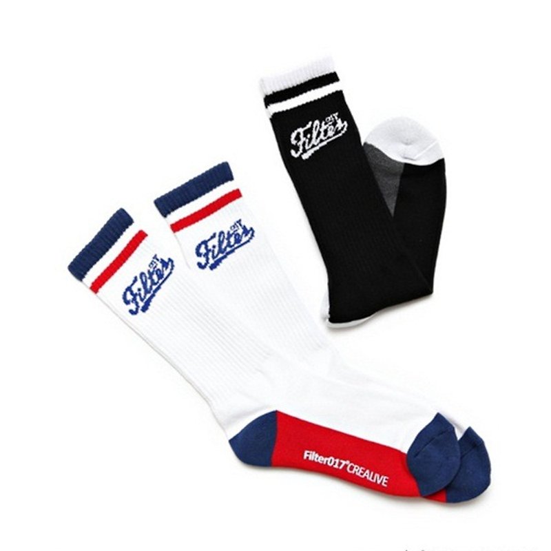 Filter017- Sports Socks - Vintage Fonts Sport Socks Retro Sports Socks - ถุงเท้า - ผ้าฝ้าย/ผ้าลินิน ขาว