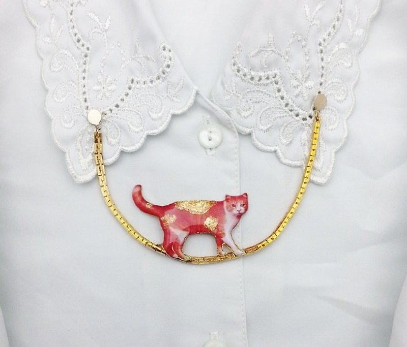 [Lost and find] cat collar with steel wire buckle scarf buckle - Brooches - Plastic Orange