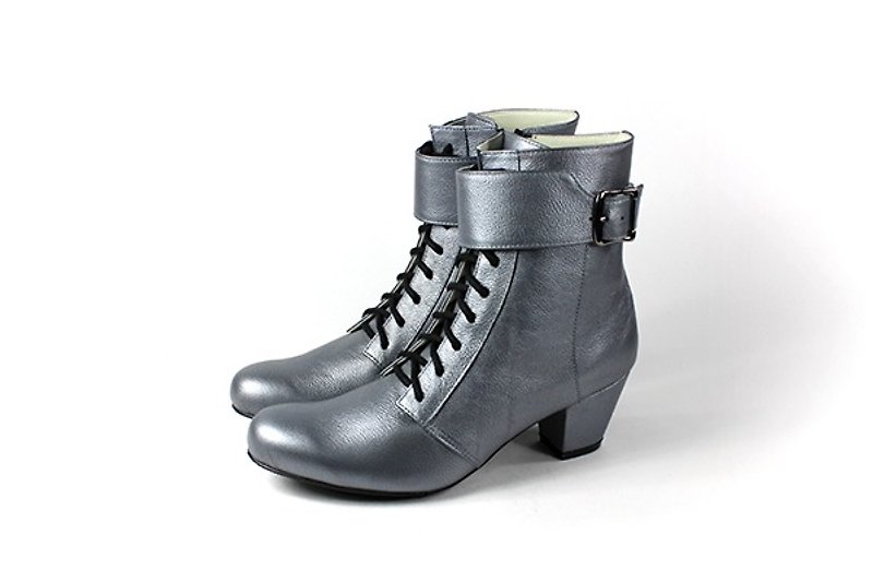 │ silver straps whims boots - รองเท้าลำลองผู้หญิง - หนังแท้ สีเทา