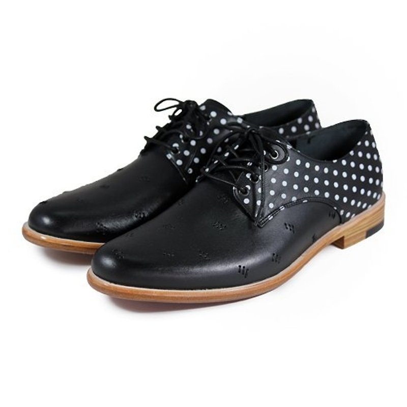 Derby shoes Snowdrop M1091 Stitching PolkaDot - Men's Leather Shoes - Genuine Leather Black
